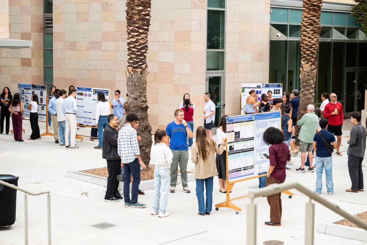 students interacting at summer poster session